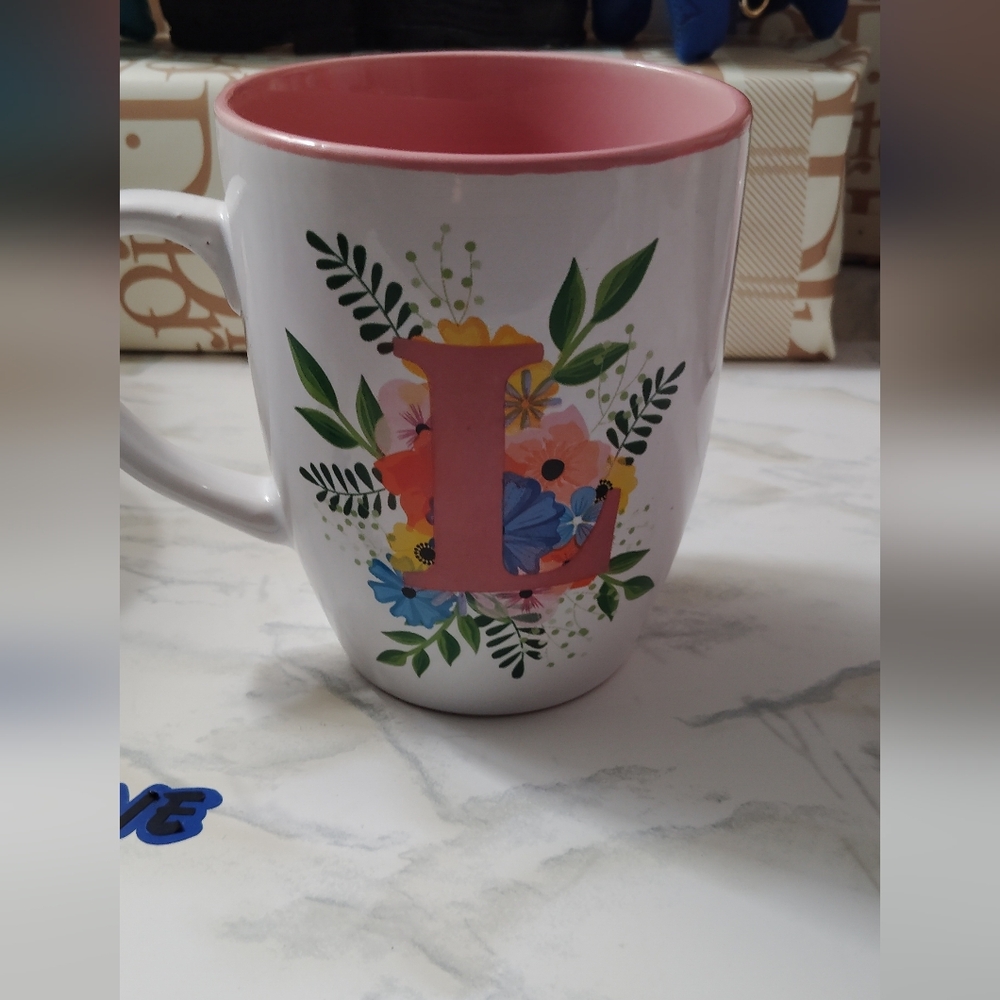 Floral Initial Mug with Pink Interior